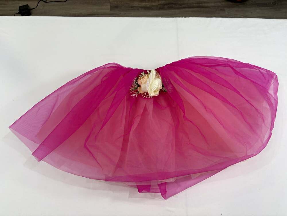 Weissman Girls Pink Tulle Dance Tutu Skirt Floral Accent Size Small